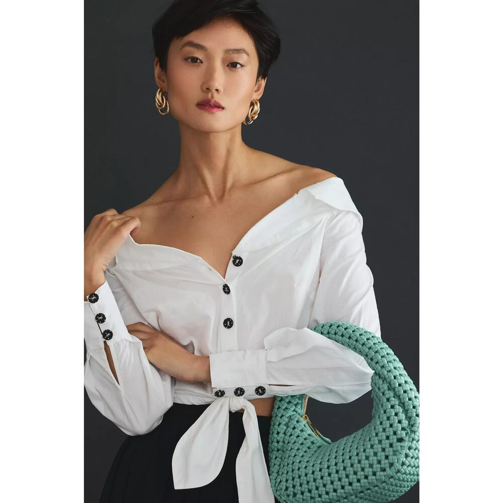 Maeve Crop Tie-Front Blouse L - Picture 1 of 4